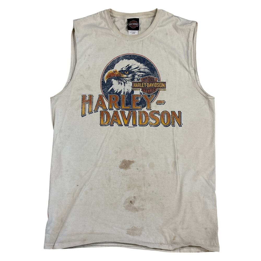 Thrashed Harley-Davidson Sleeveless Shirt Large Eagle Graphic Cut Off two sided